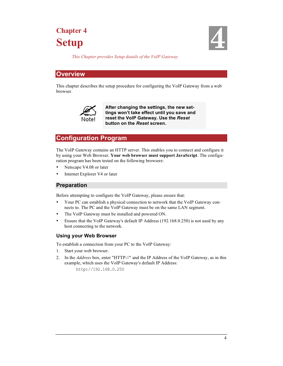 Setup, Chapter 4 | IPitomy IP400 User Guide User Manual | Page 12 / 32