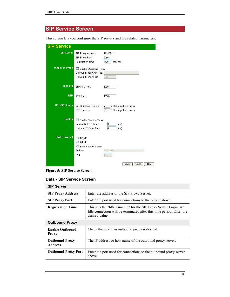 Sip service screen | IPitomy IP400 User Guide User Manual | Page 16 / 32