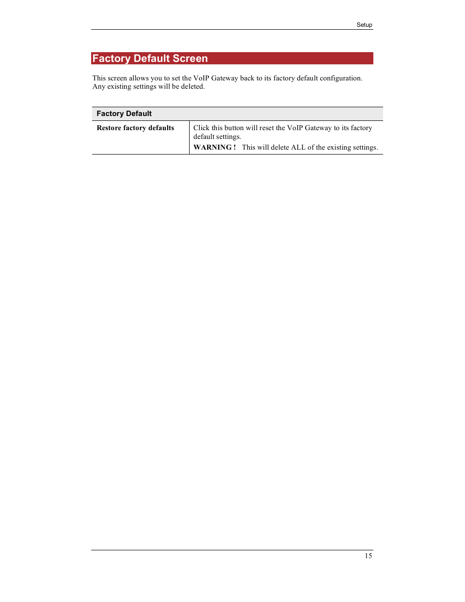 Factory default screen | IPitomy IP400 User Guide User Manual | Page 23 / 32