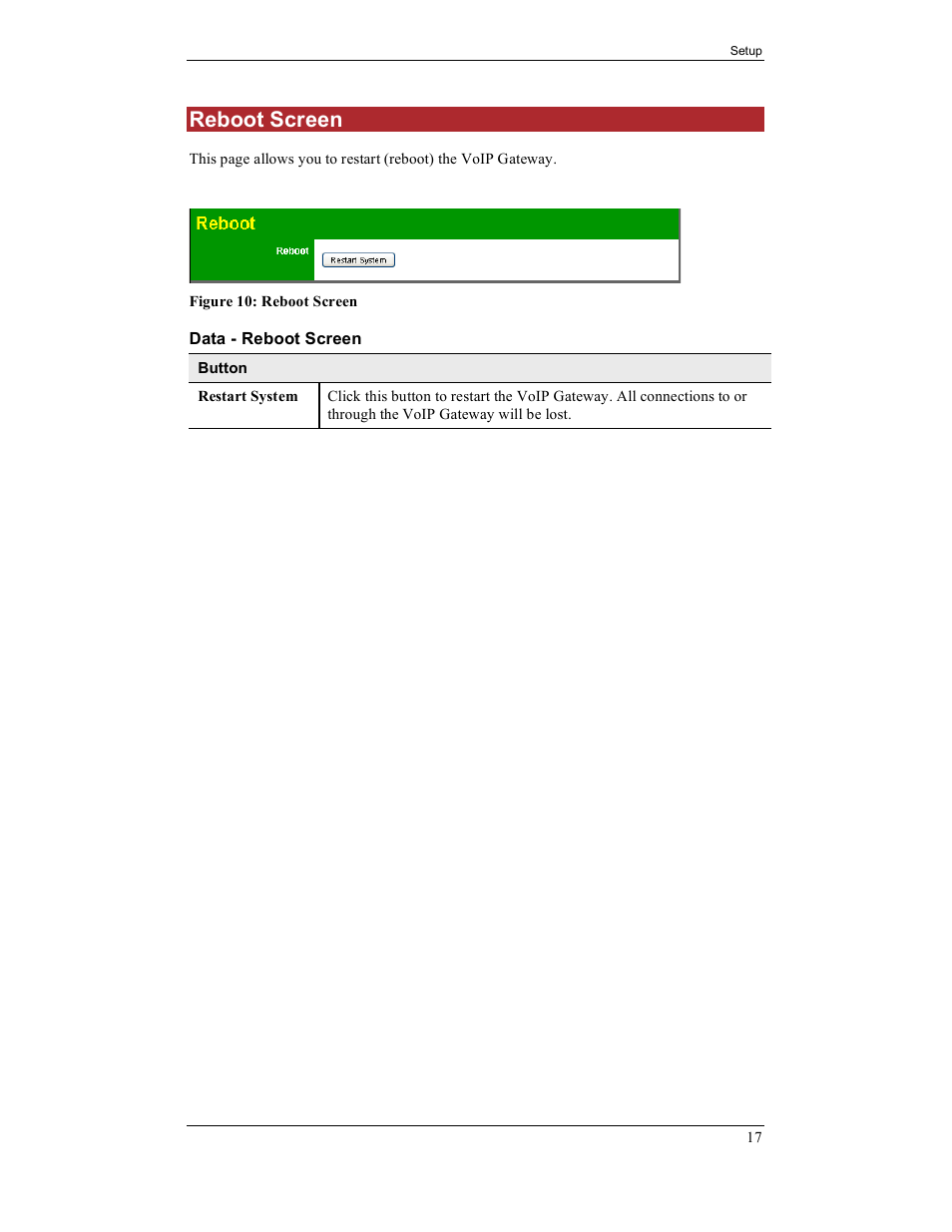 Reboot screen | IPitomy IP400 User Guide User Manual | Page 25 / 32