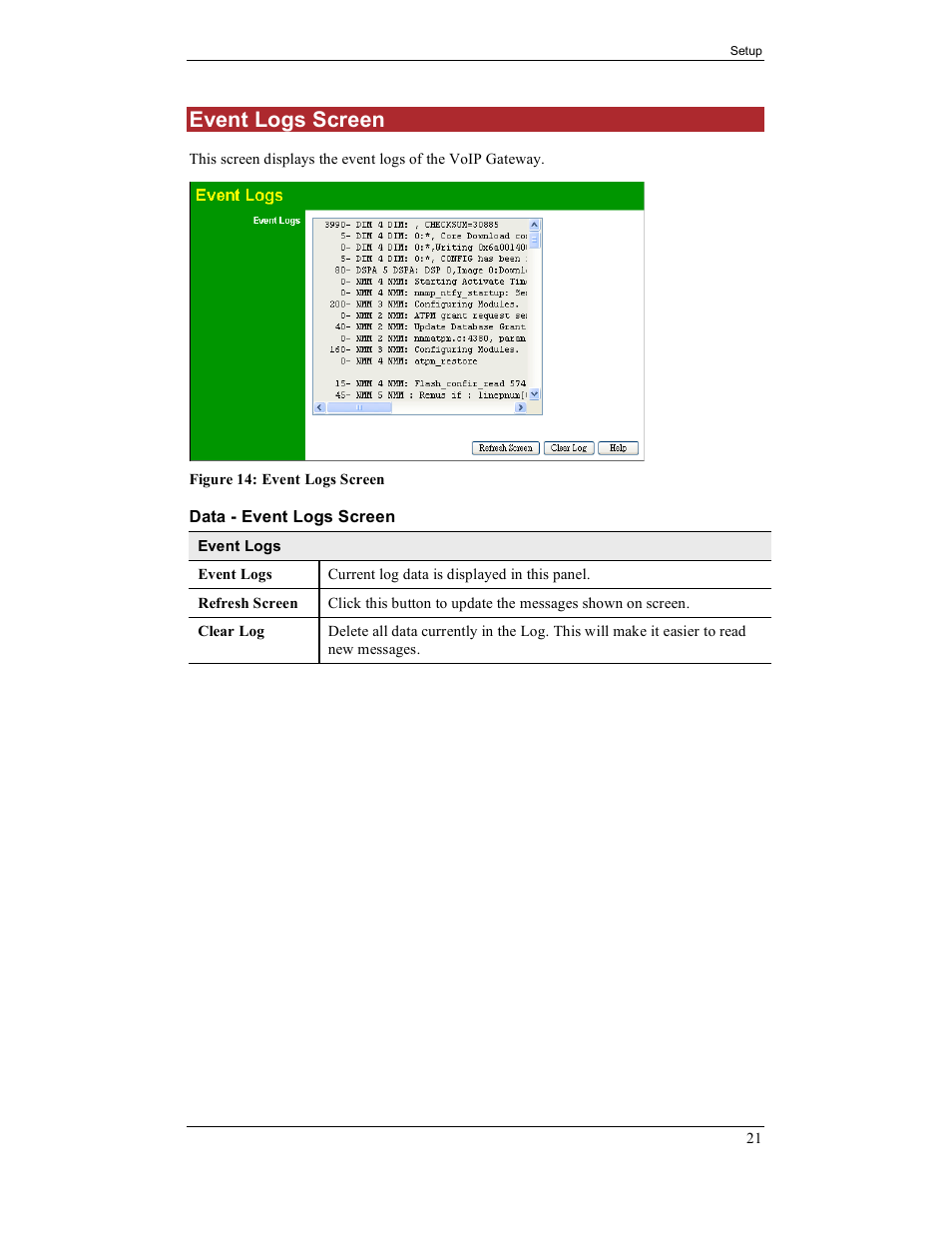 Event logs screen | IPitomy IP400 User Guide User Manual | Page 29 / 32
