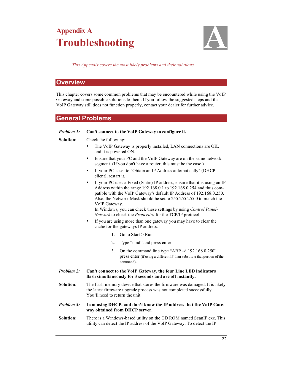 Troubleshooting, Appendix a | IPitomy IP400 User Guide User Manual | Page 30 / 32