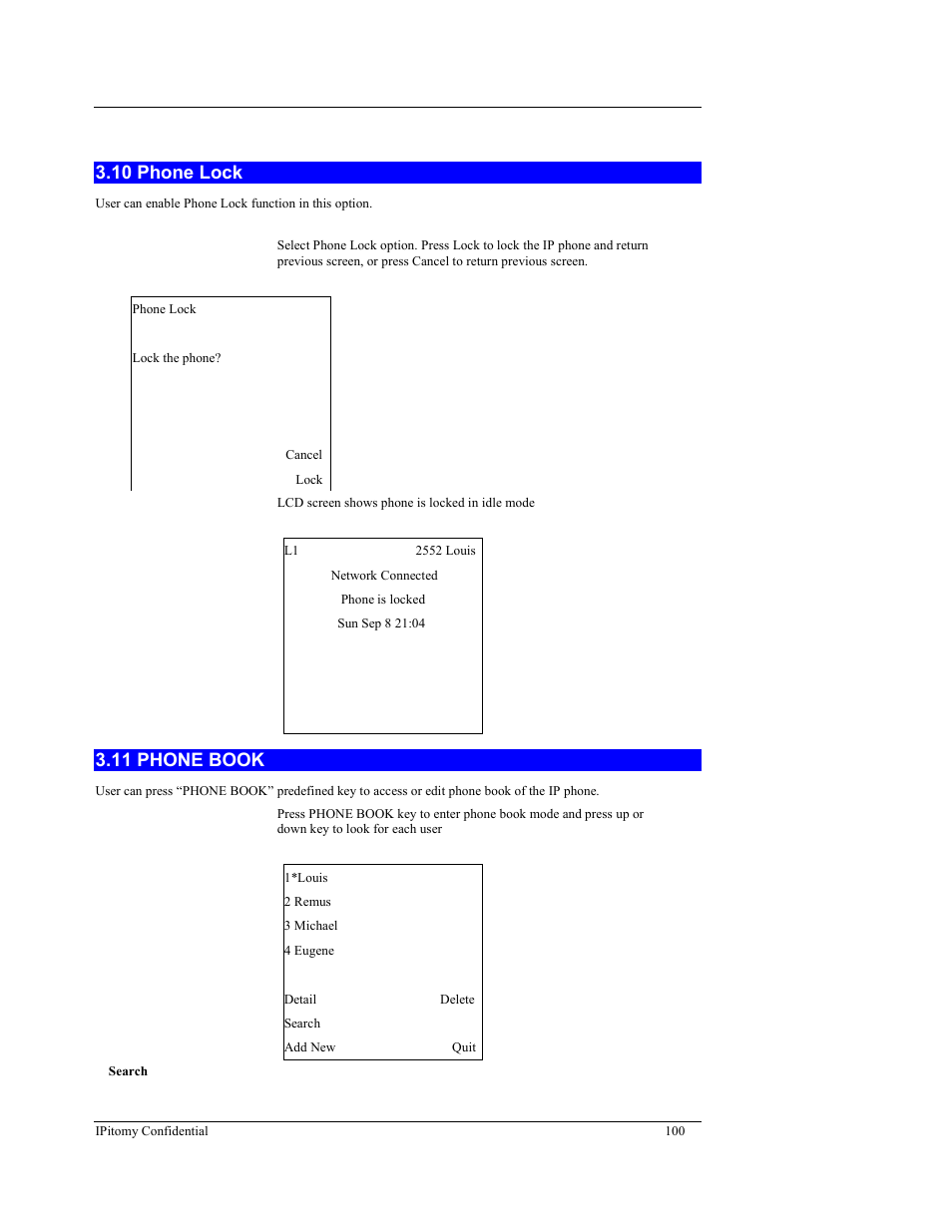 10 phone lock, 11 phone book | IPitomy IP550 User Manual Ver.1 User Manual | Page 105 / 117