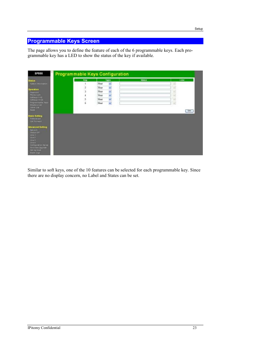 Programmable keys screen | IPitomy IP550 User Manual Ver.1 User Manual | Page 28 / 117