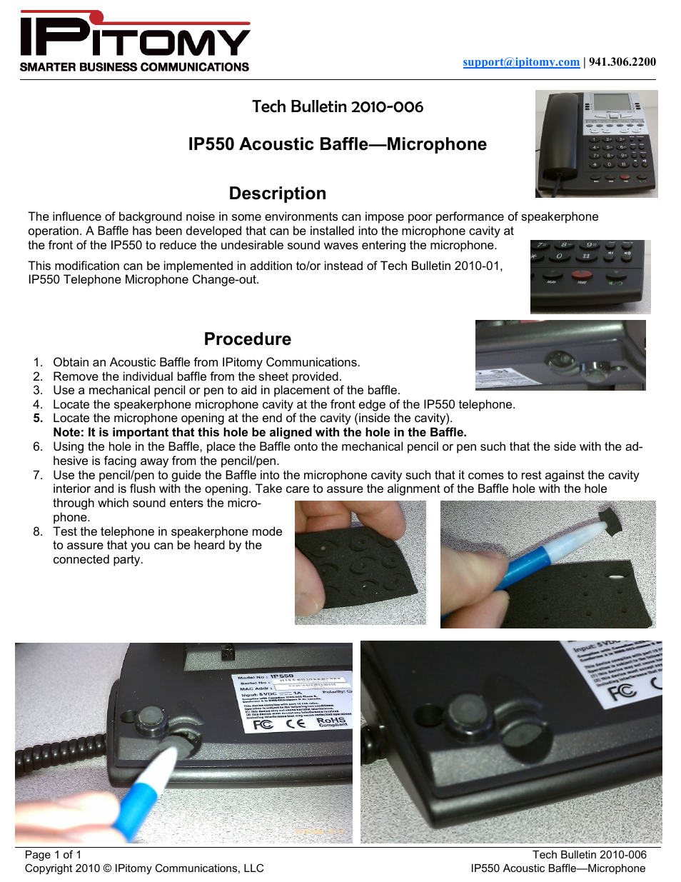 IPitomy IP550 Acoustic Baffle—Microphone User Manual | 1 page
