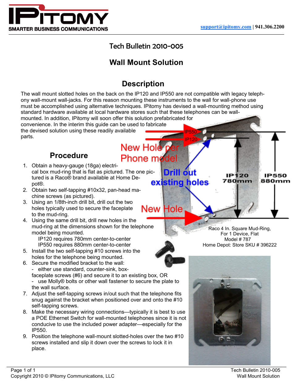 IPitomy IP550 Wall Mount Solution User Manual | 1 page