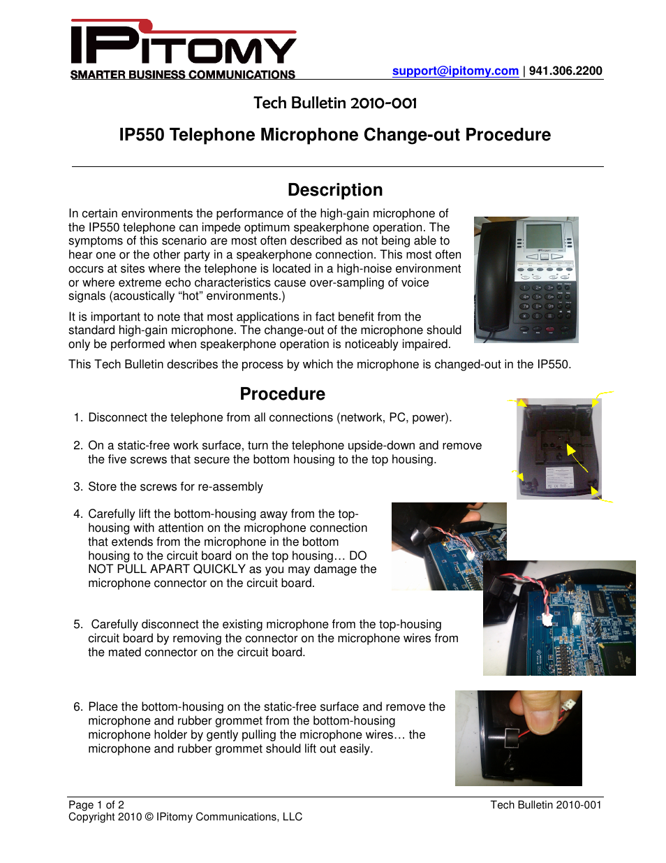 IPitomy IP550 Telephone Microphone Change-out Procedure User Manual | 2 pages