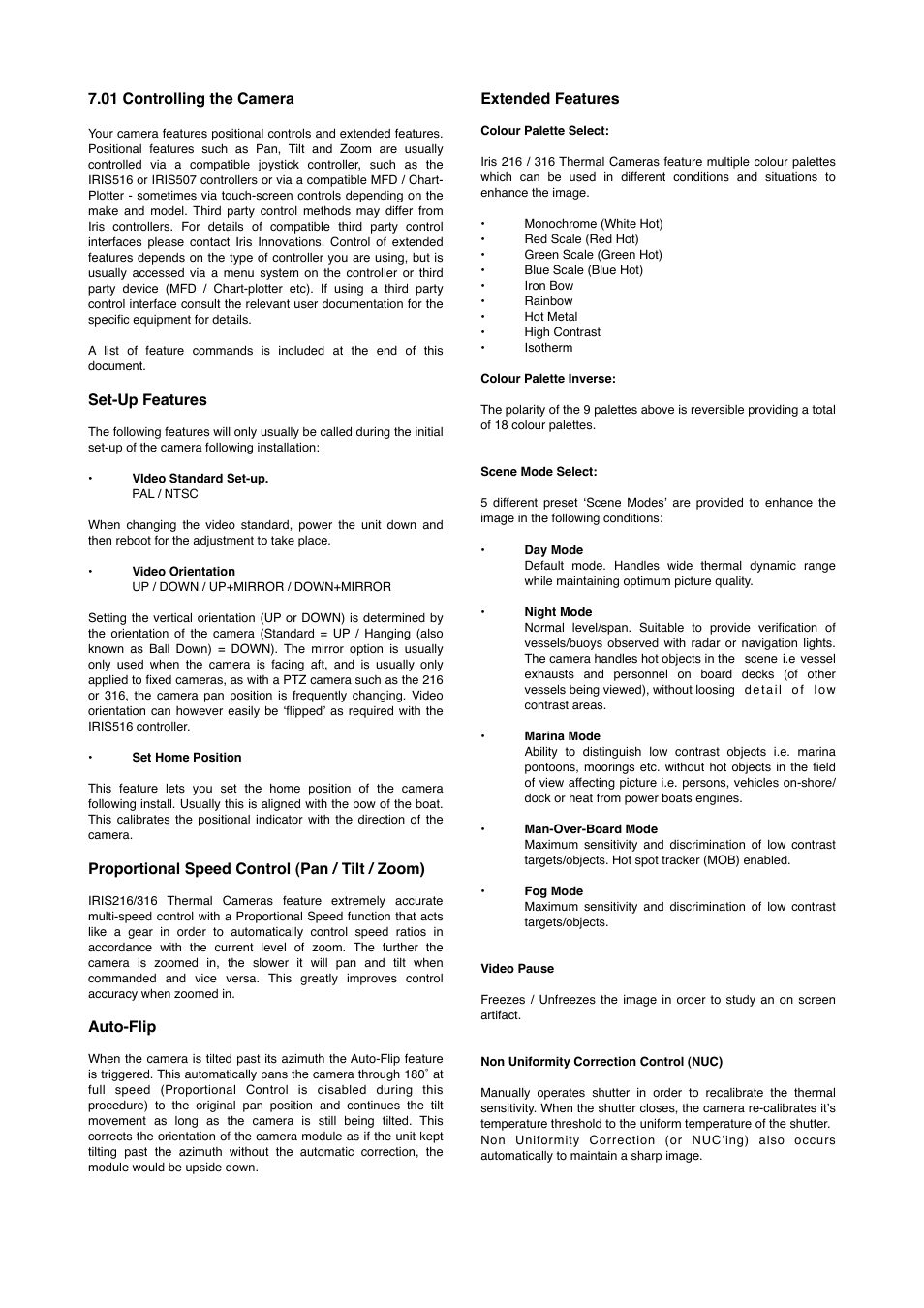 01 controlling the camera, Set-up features, Proportional speed control (pan / tilt / zoom) | Auto-flip, Extended features | I.R.I.S. 316 User Manual | Page 10 / 16