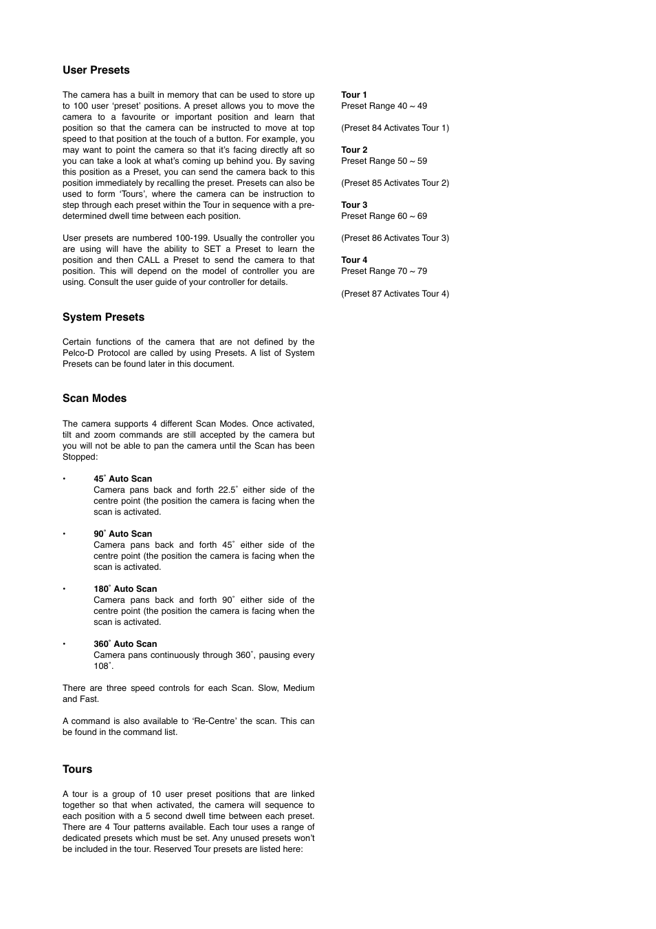 User presets, System presets, Scan modes | Tours | I.R.I.S. 316 User Manual | Page 11 / 16