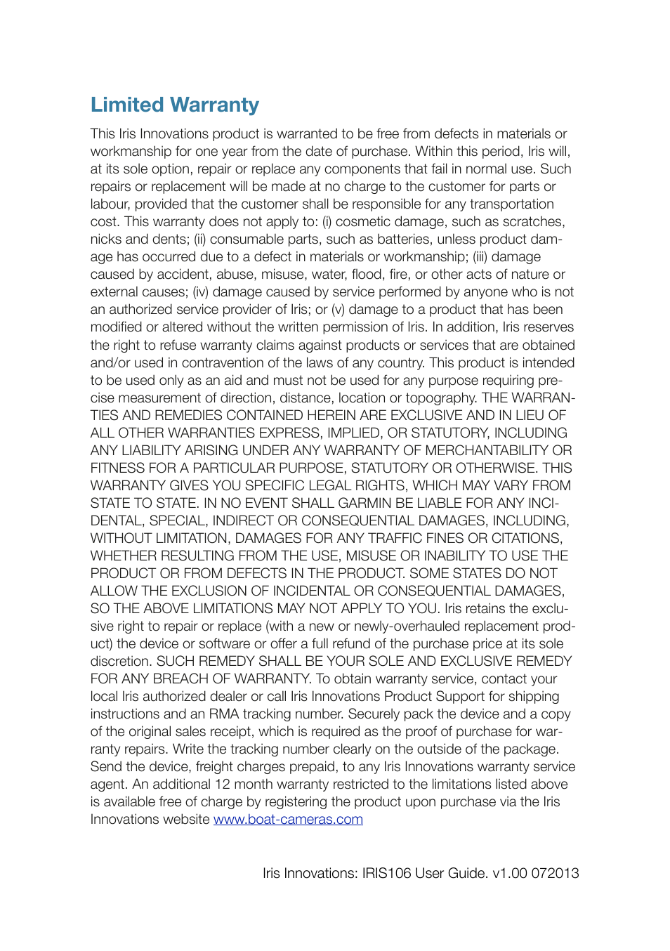 Limited warranty | I.R.I.S. 075 User Manual | Page 11 / 12