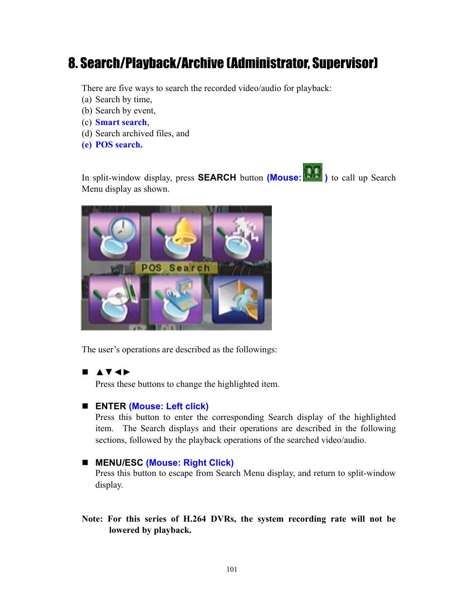 Search/playback/archive (administrator/supervisor) | I.R.I.S. 808 Digital Video Recorder User Manual | Page 101 / 147