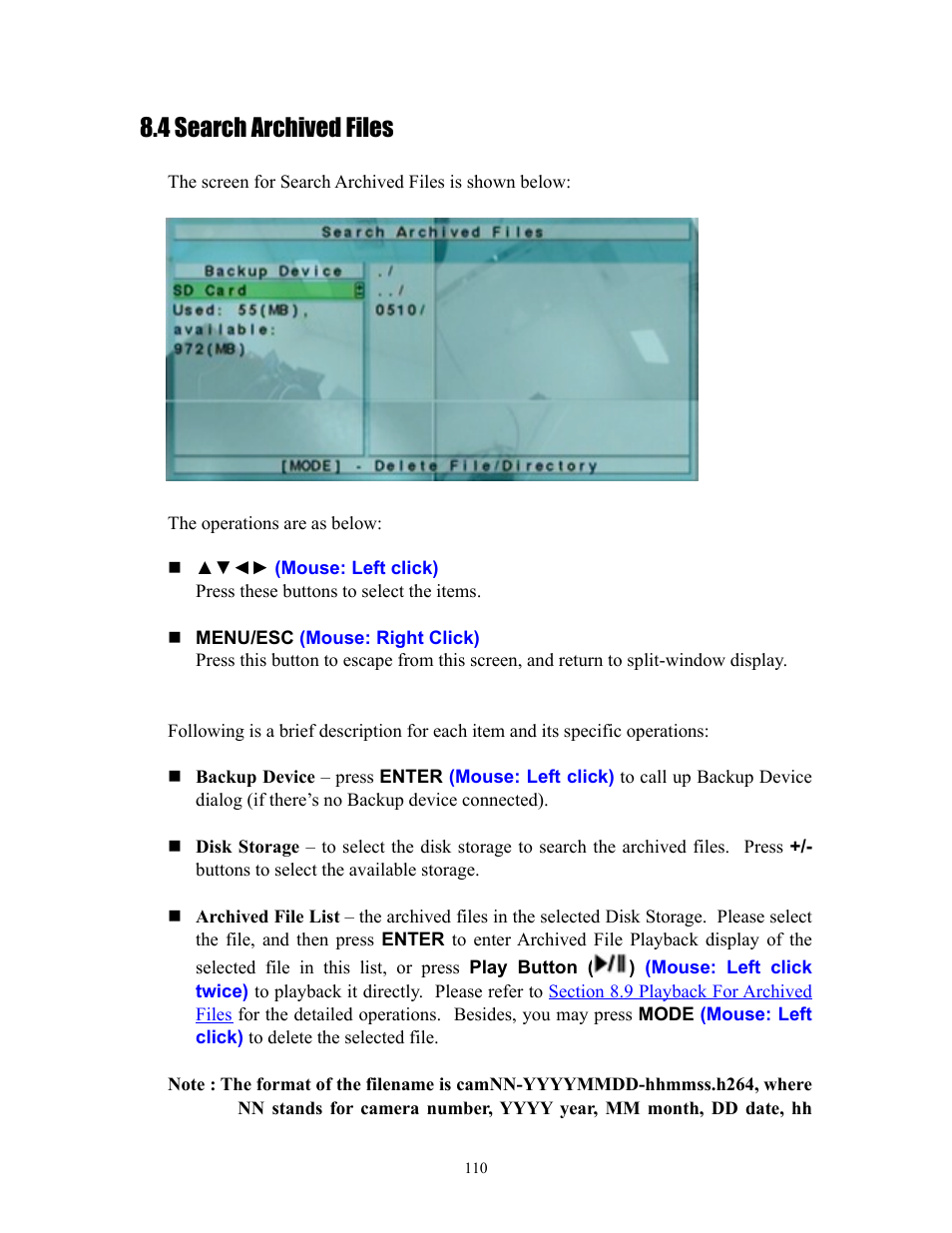 4 search archived files | I.R.I.S. 808 Digital Video Recorder User Manual | Page 110 / 147