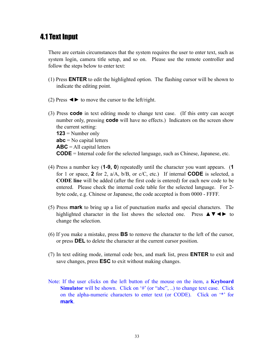 1 text input | I.R.I.S. 808 Digital Video Recorder User Manual | Page 33 / 147
