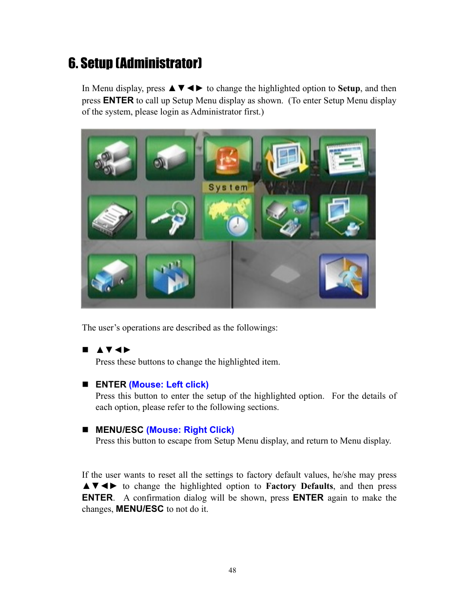 Setup (administrator) | I.R.I.S. 808 Digital Video Recorder User Manual | Page 48 / 147