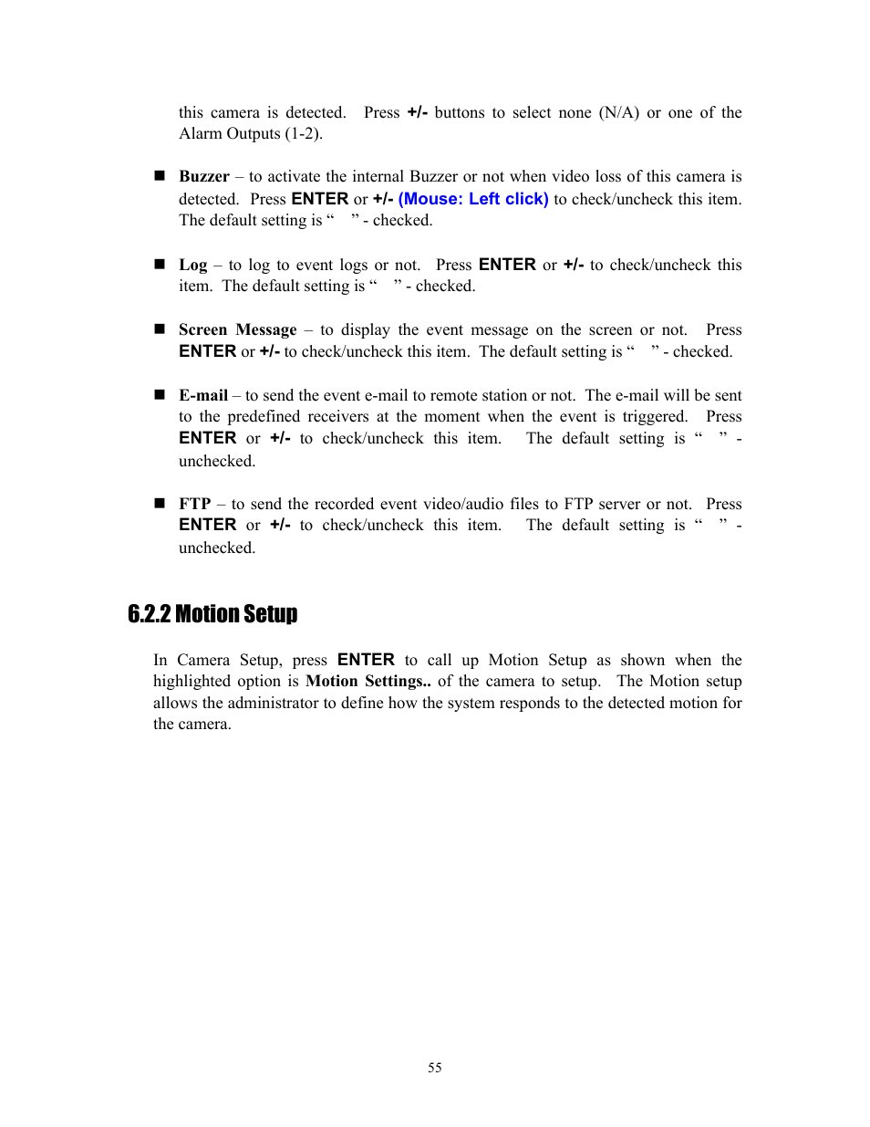 2 motion setup, Section | I.R.I.S. 808 Digital Video Recorder User Manual | Page 55 / 147