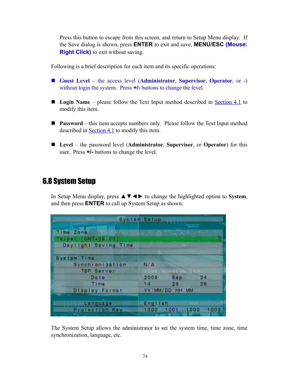 8 system setup | I.R.I.S. 808 Digital Video Recorder User Manual | Page 74 / 147