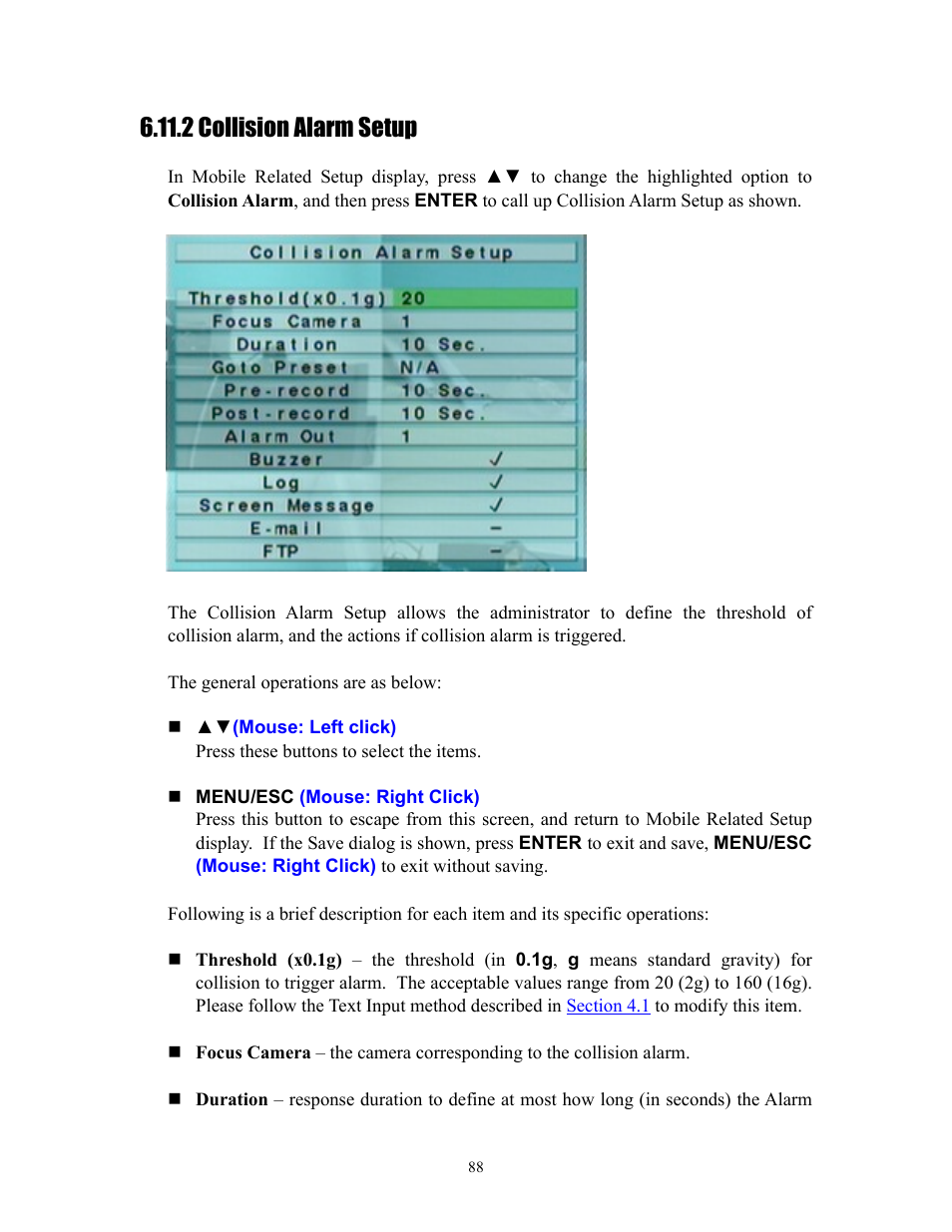 2 acceleration alarm setup, 2 collision alarm setup | I.R.I.S. 808 Digital Video Recorder User Manual | Page 88 / 147