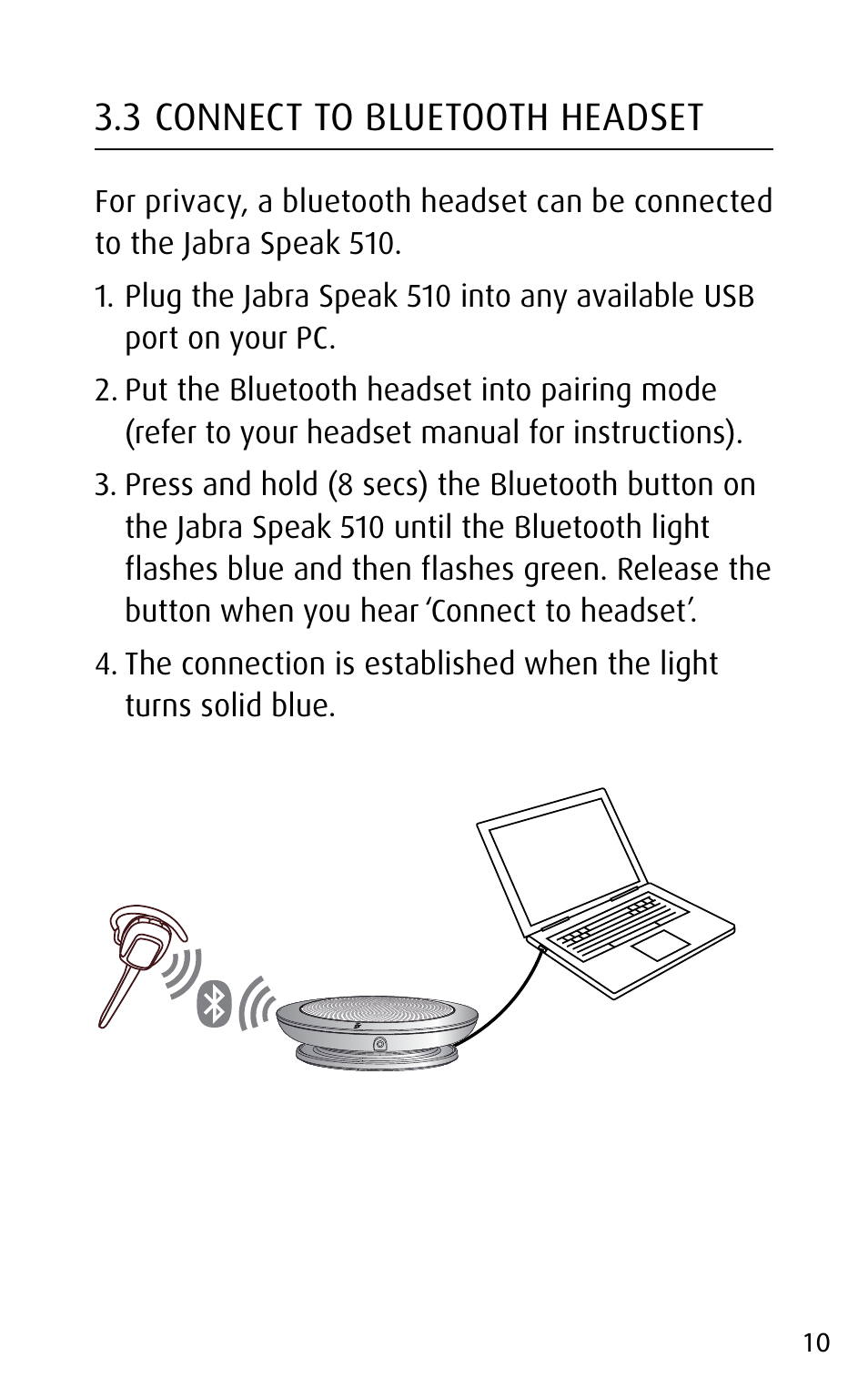 3 connect to bluetooth headset | Jabra speak 510 User Manual | Page 10 / 22