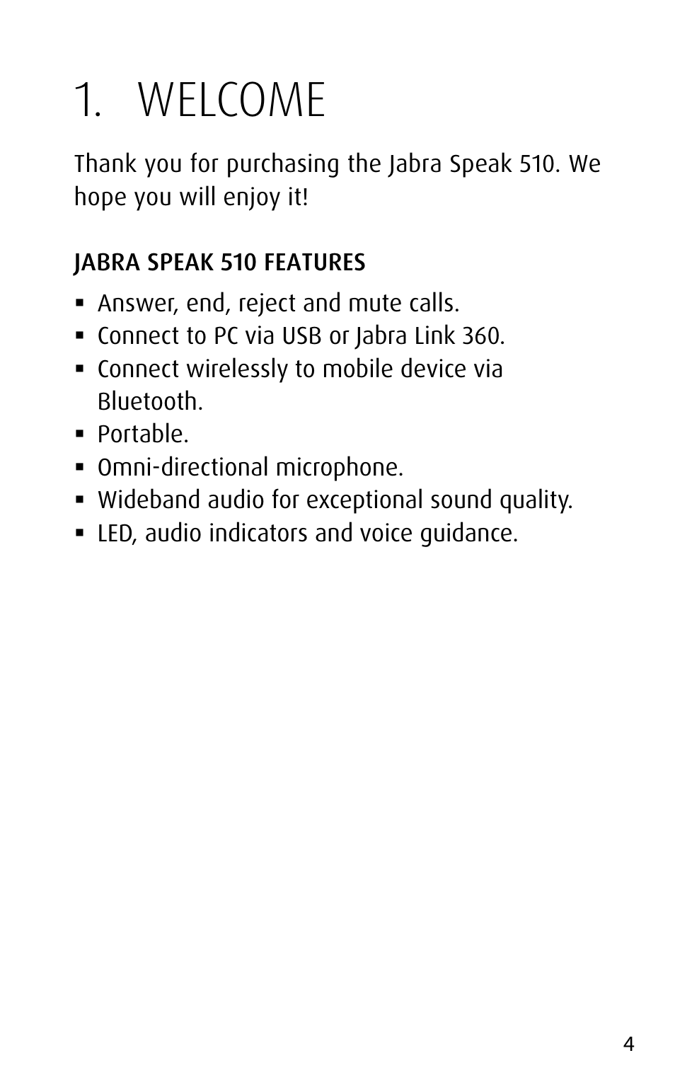 Welcome | Jabra speak 510 User Manual | Page 4 / 22