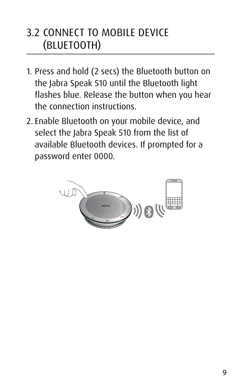 2 connect to mobile device (bluetooth) | Jabra speak 510 User Manual | Page 9 / 22