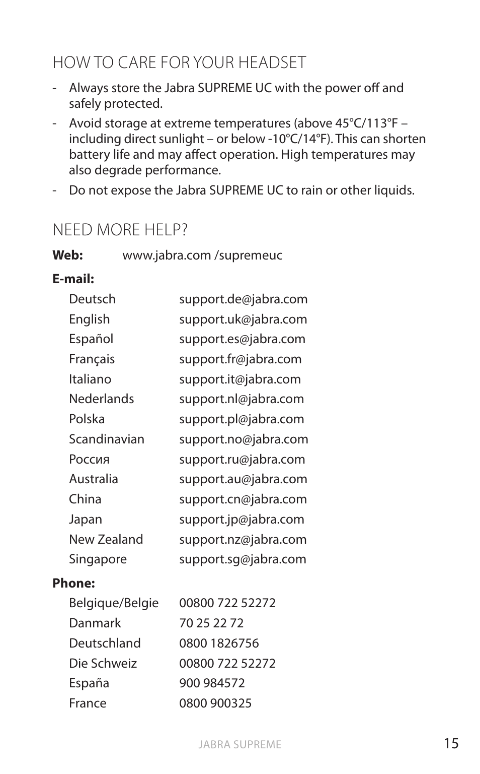English, How to care for your headset, Need more help | Jabra SUPREME UC User Manual | Page 16 / 18