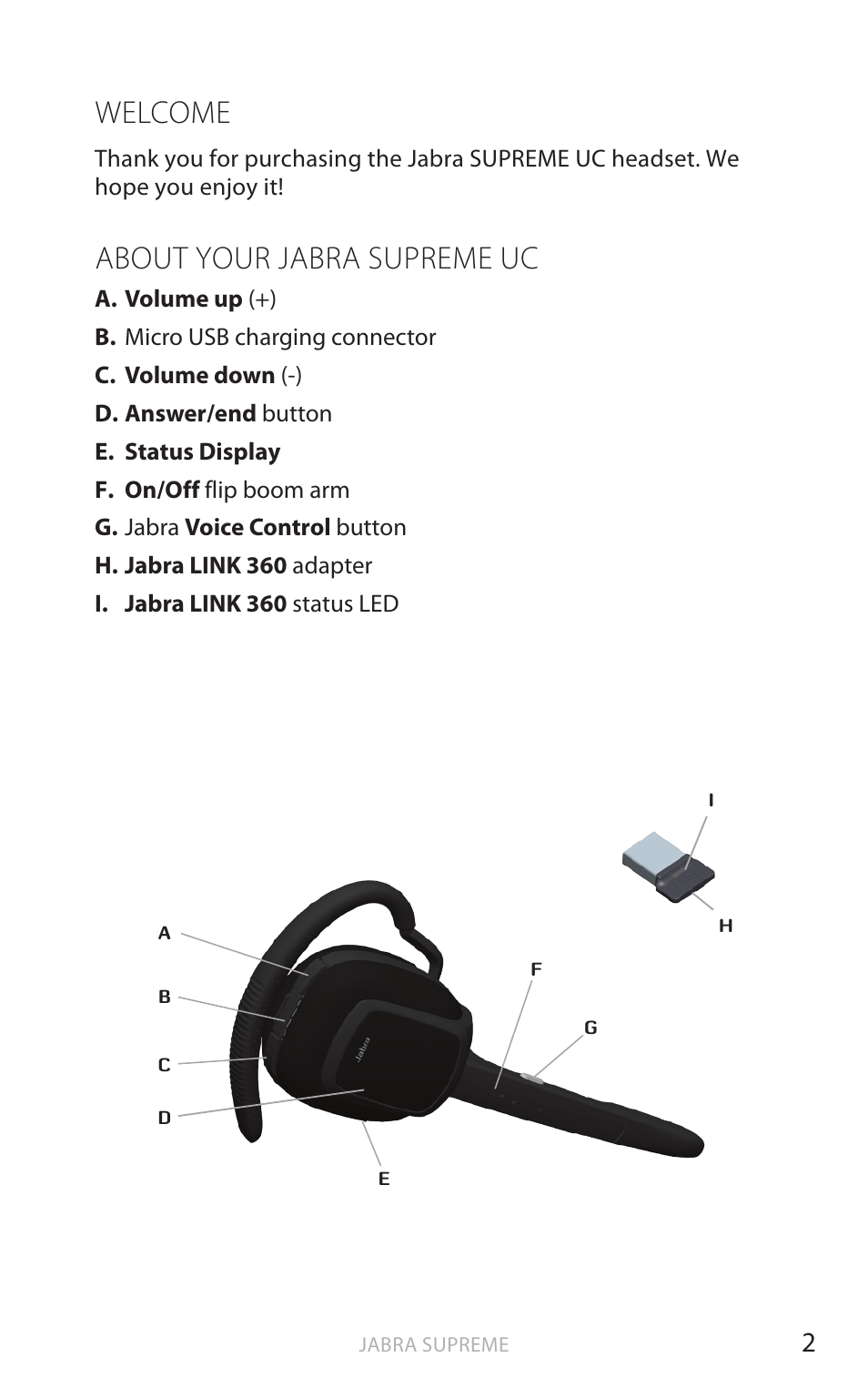 English, Welcome, About your jabra supreme uc | Jabra SUPREME UC User Manual | Page 3 / 18