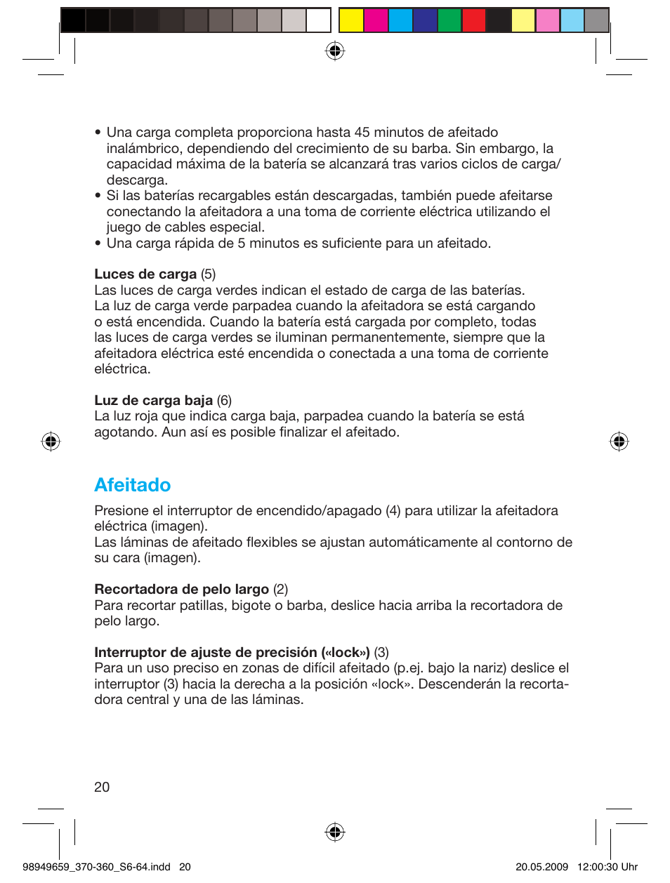 Afeitado | Braun 370 User Manual | Page 19 / 61
