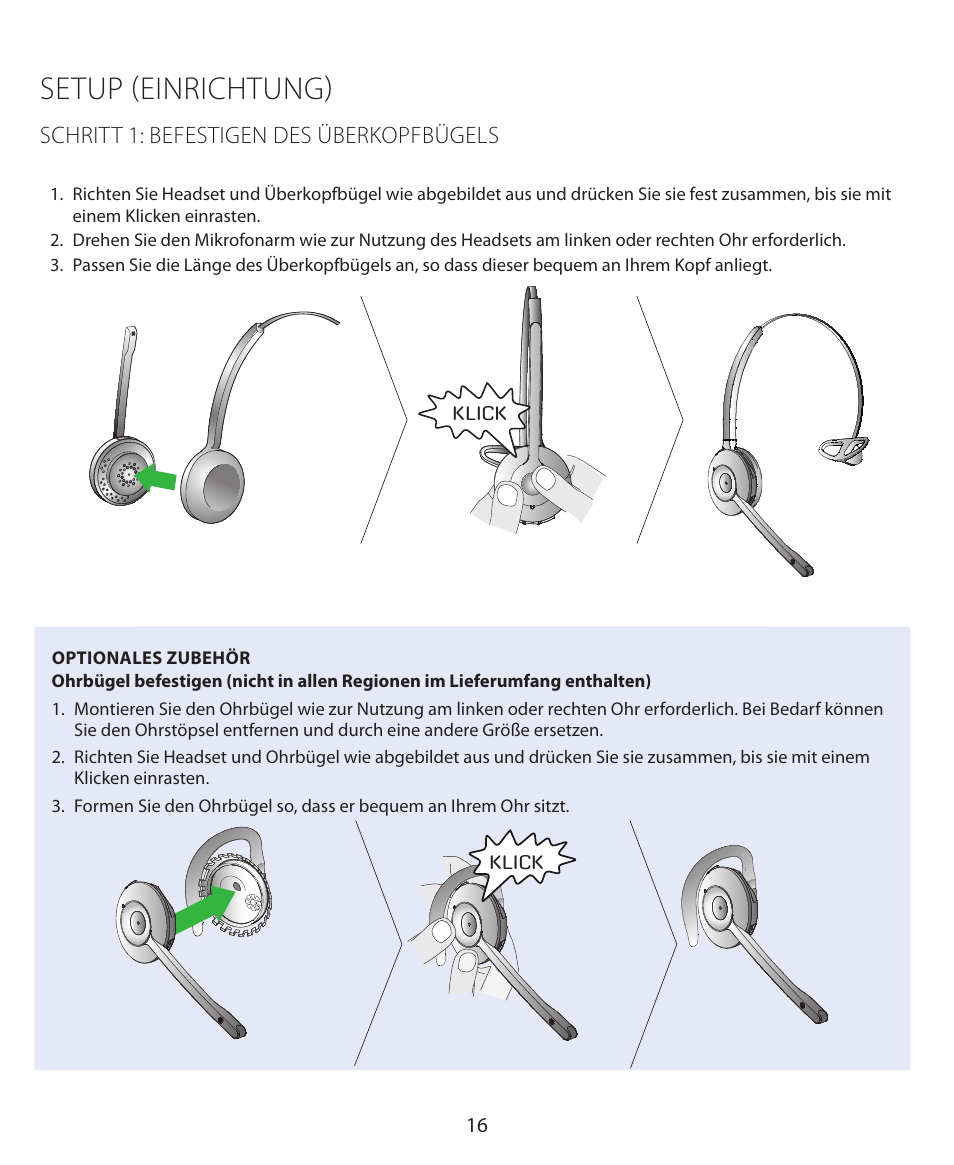 Setup (einrichtung) | Jabra PRO 930 Quick Start Guide User Manual | Page 19 / 35