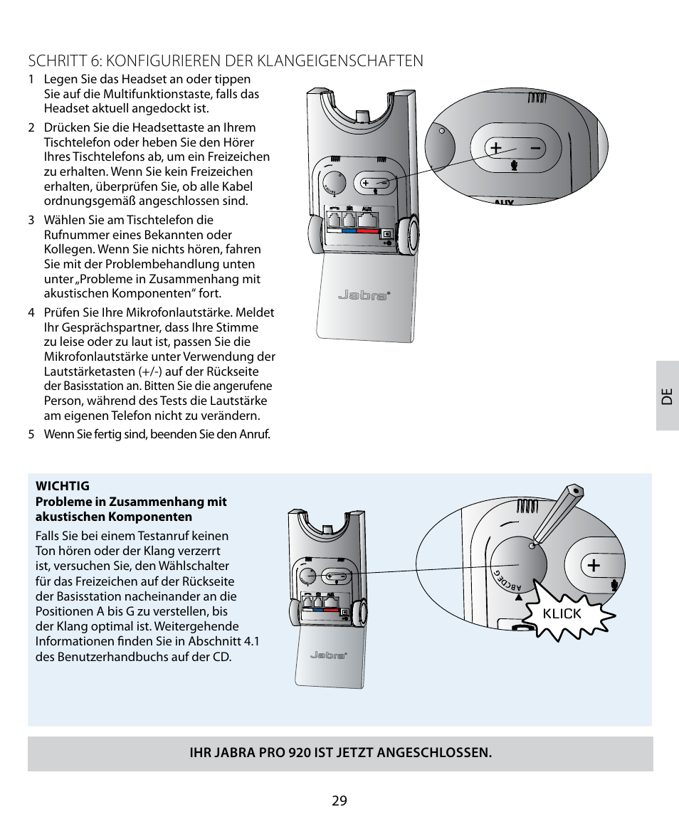 Schritt 6: konfigurieren der klangeigenschaften | Jabra PRO 920 Quick Start Guide User Manual | Page 33 / 55