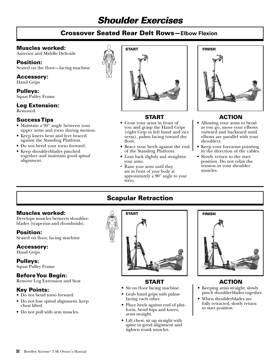 Shoulder exercises, Scapular retraction, Crossover seated rear delt rows | Bowflex Xtreme 2 SE User Manual | Page 34 / 92