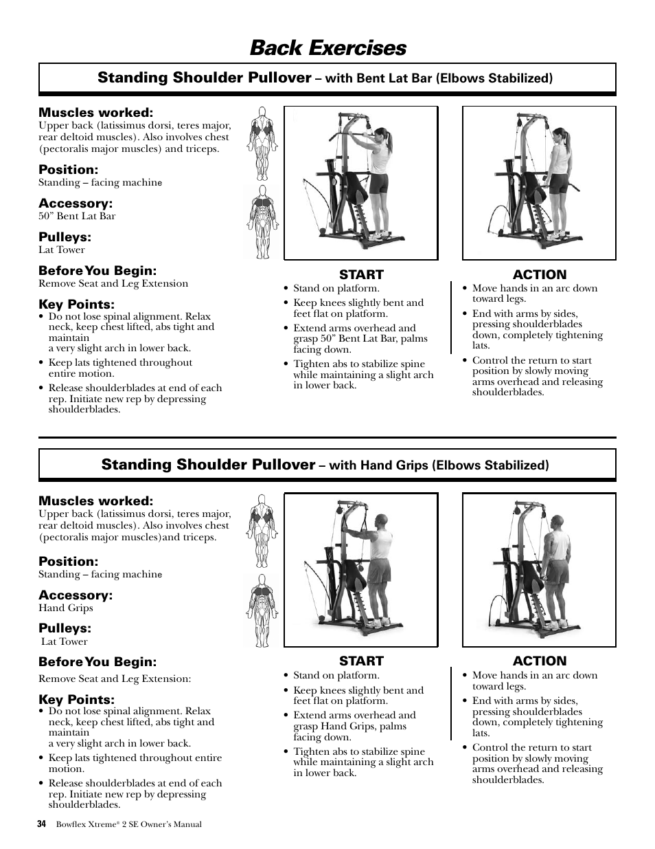 Back exercises, Standing shoulder pullover | Bowflex Xtreme 2 SE User Manual | Page 36 / 92