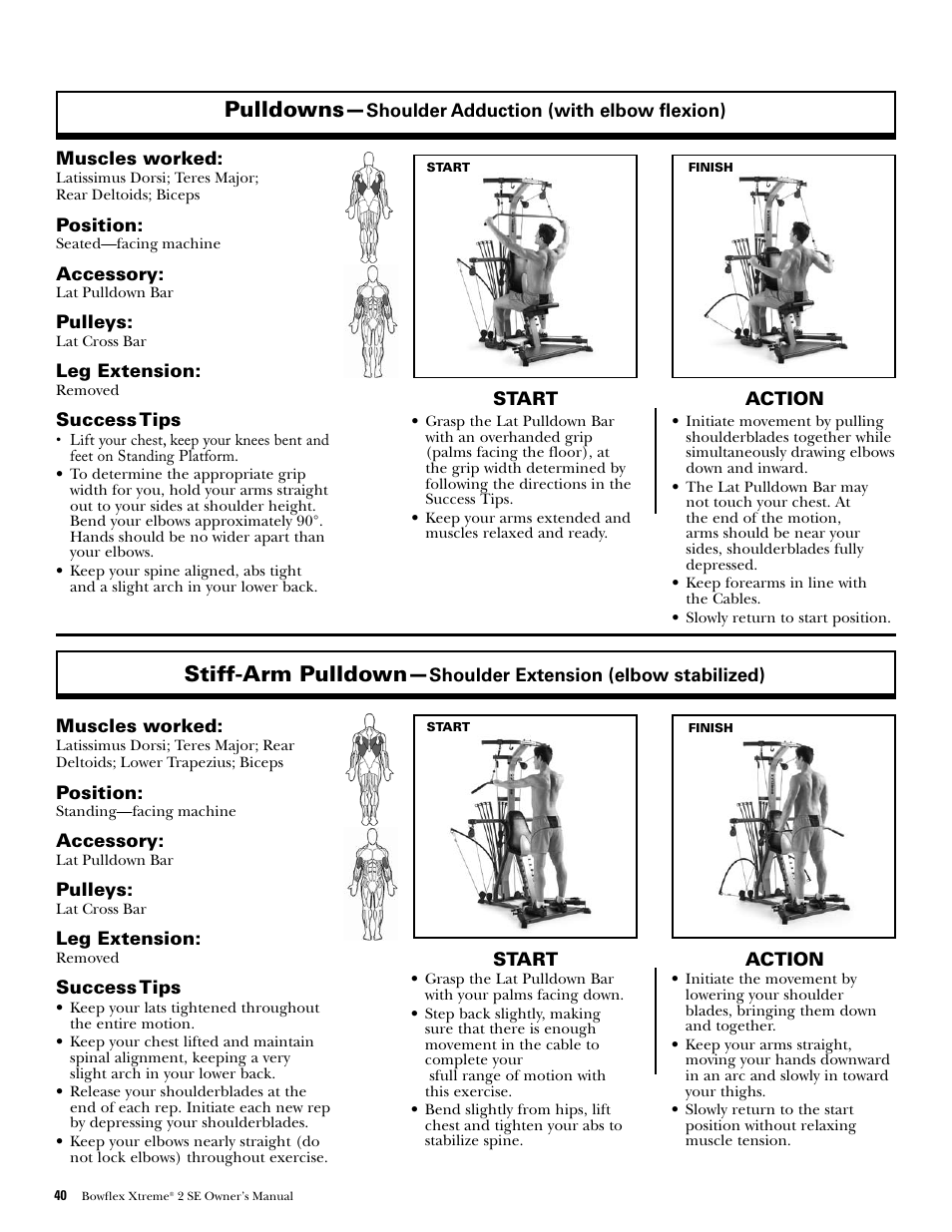 Pulldowns, Stiff-arm pulldown | Bowflex Xtreme 2 SE User Manual | Page 42 / 92