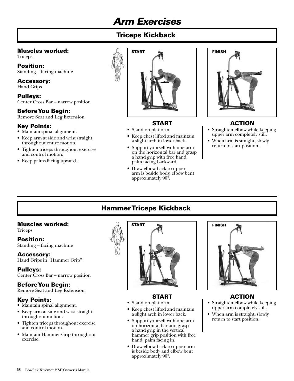 Arm exercises, Triceps kickback, Hammer triceps kickback | Bowflex Xtreme 2 SE User Manual | Page 48 / 92