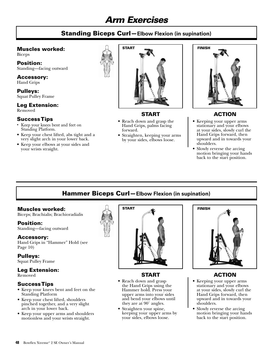 Arm exercises, Standing biceps curl, Hammer biceps curl | Bowflex Xtreme 2 SE User Manual | Page 50 / 92