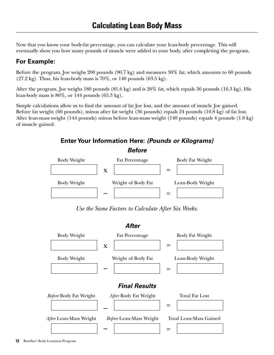 Calculating lean body mass | Bowflex Xtreme 2 SE User Manual | Page 74 / 92