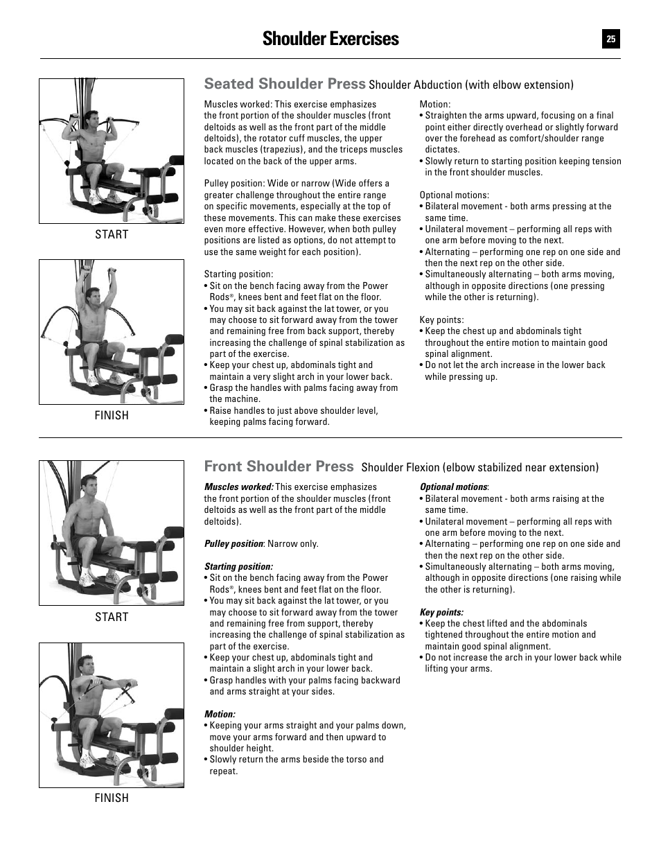 Shoulder exercises, Seated shoulder press, Front shoulder press | Bowflex Ultimate User Manual | Page 25 / 110