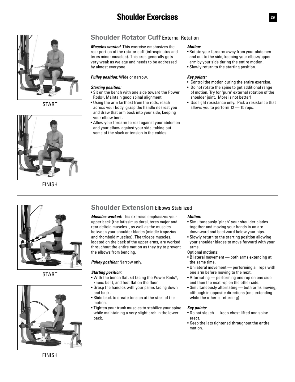 Shoulder exercises, Shoulder rotator cuff, Shoulder extension | Bowflex Ultimate User Manual | Page 29 / 110