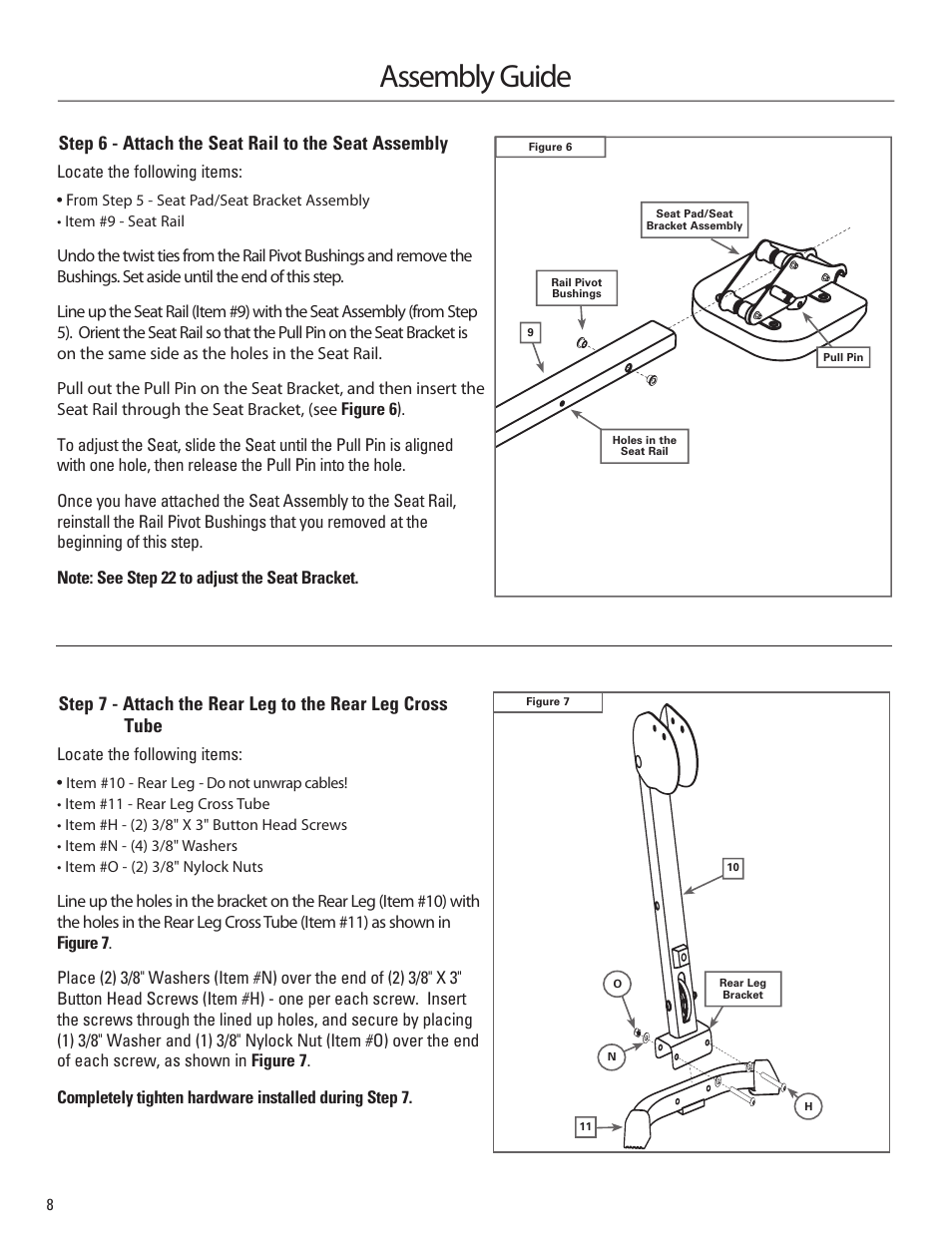 Assembly guide, Step 6 - attach the seat rail to the seat assembly | Bowflex Sport Home Gym User Manual | Page 10 / 24