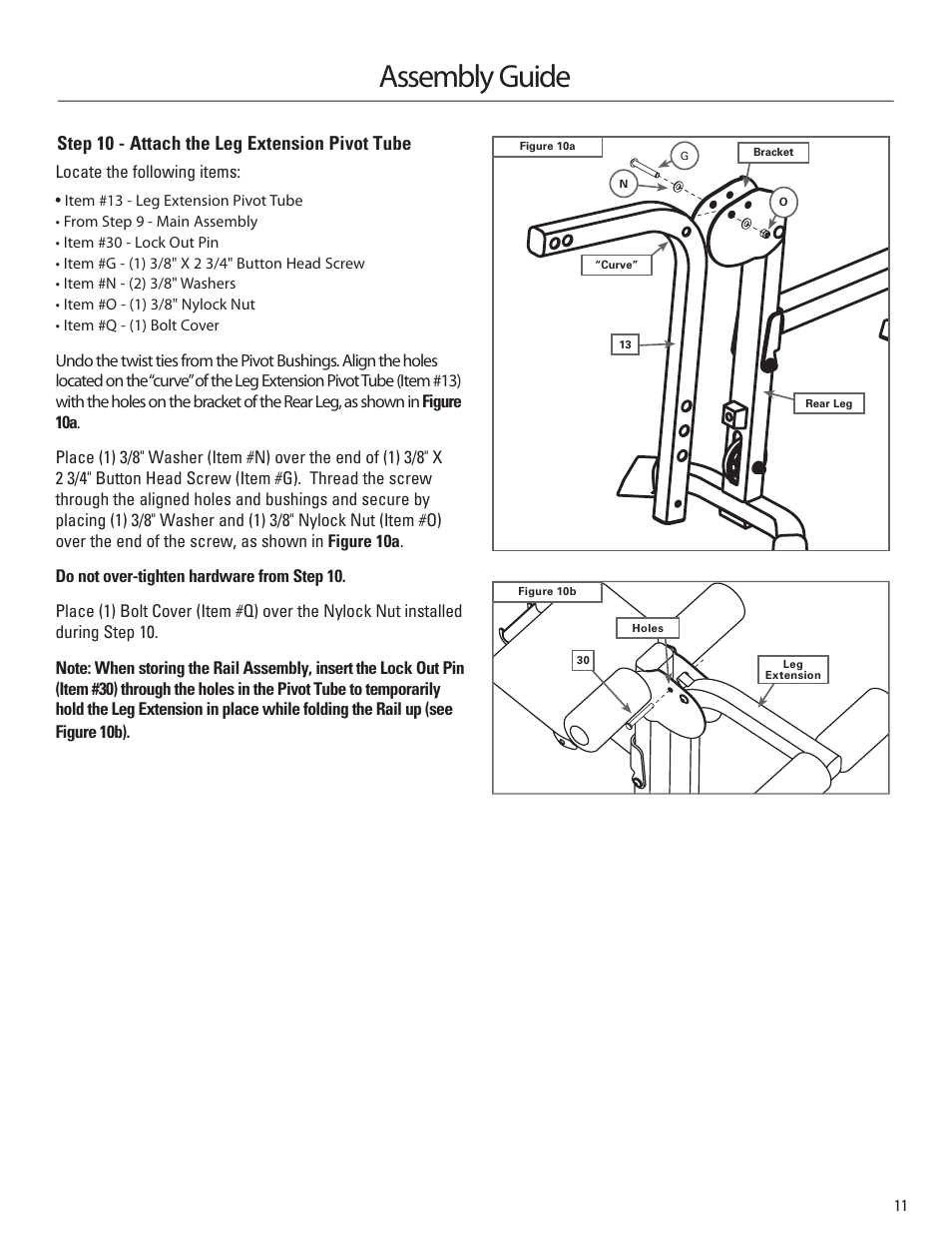 Assembly guide, Step 10 - attach the leg extension pivot tube | Bowflex Sport Home Gym User Manual | Page 13 / 24