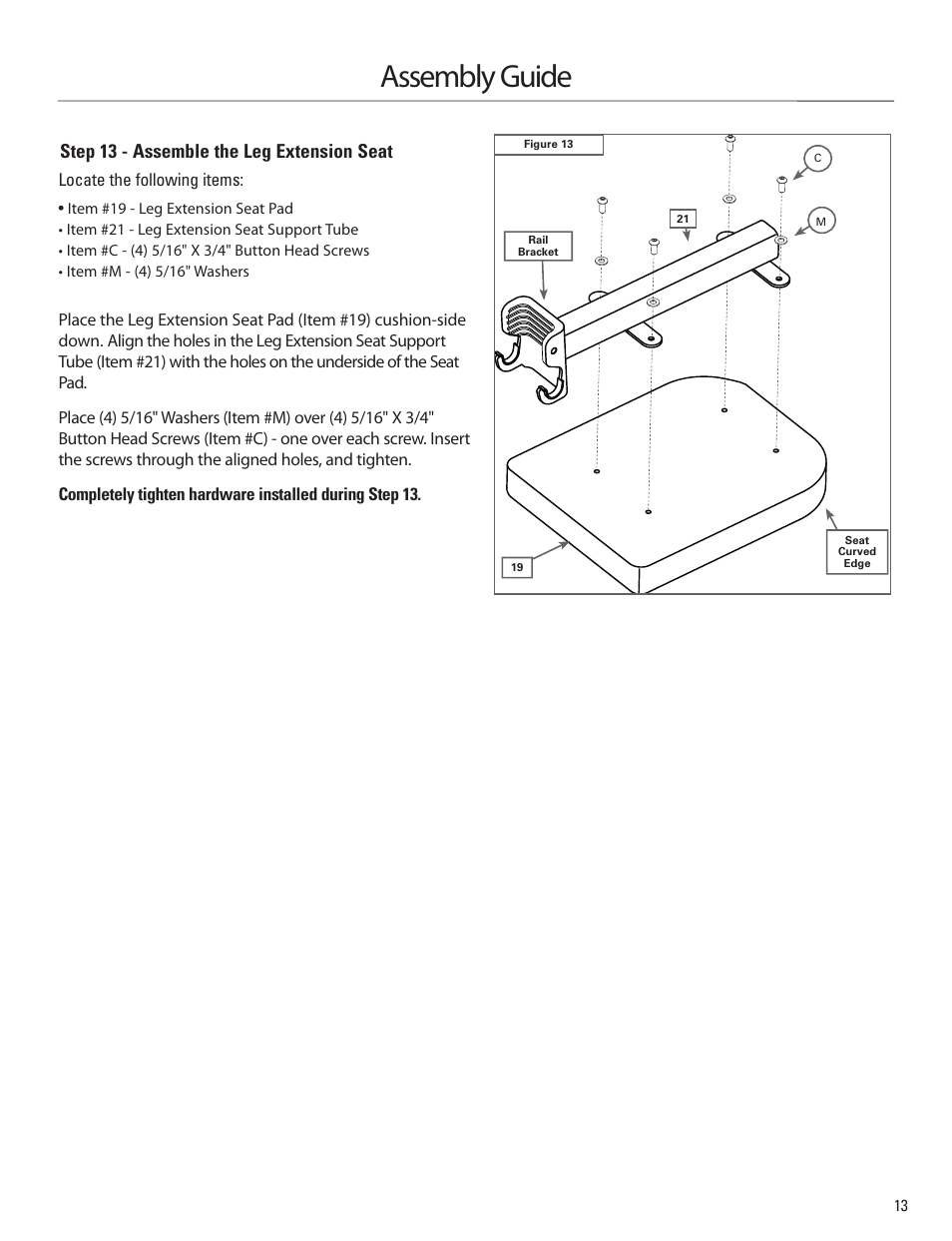 Assembly guide, Step 13 - assemble the leg extension seat | Bowflex Sport Home Gym User Manual | Page 15 / 24
