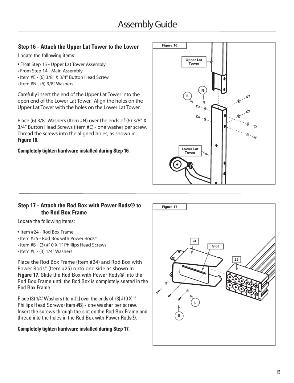 Assembly guide, Step 16 - attach the upper lat tower to the lower | Bowflex Sport Home Gym User Manual | Page 17 / 24