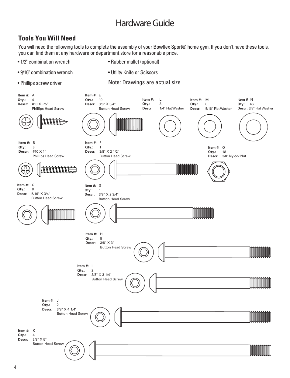 Hardware guide, Tools you will need | Bowflex Sport Home Gym User Manual | Page 6 / 24