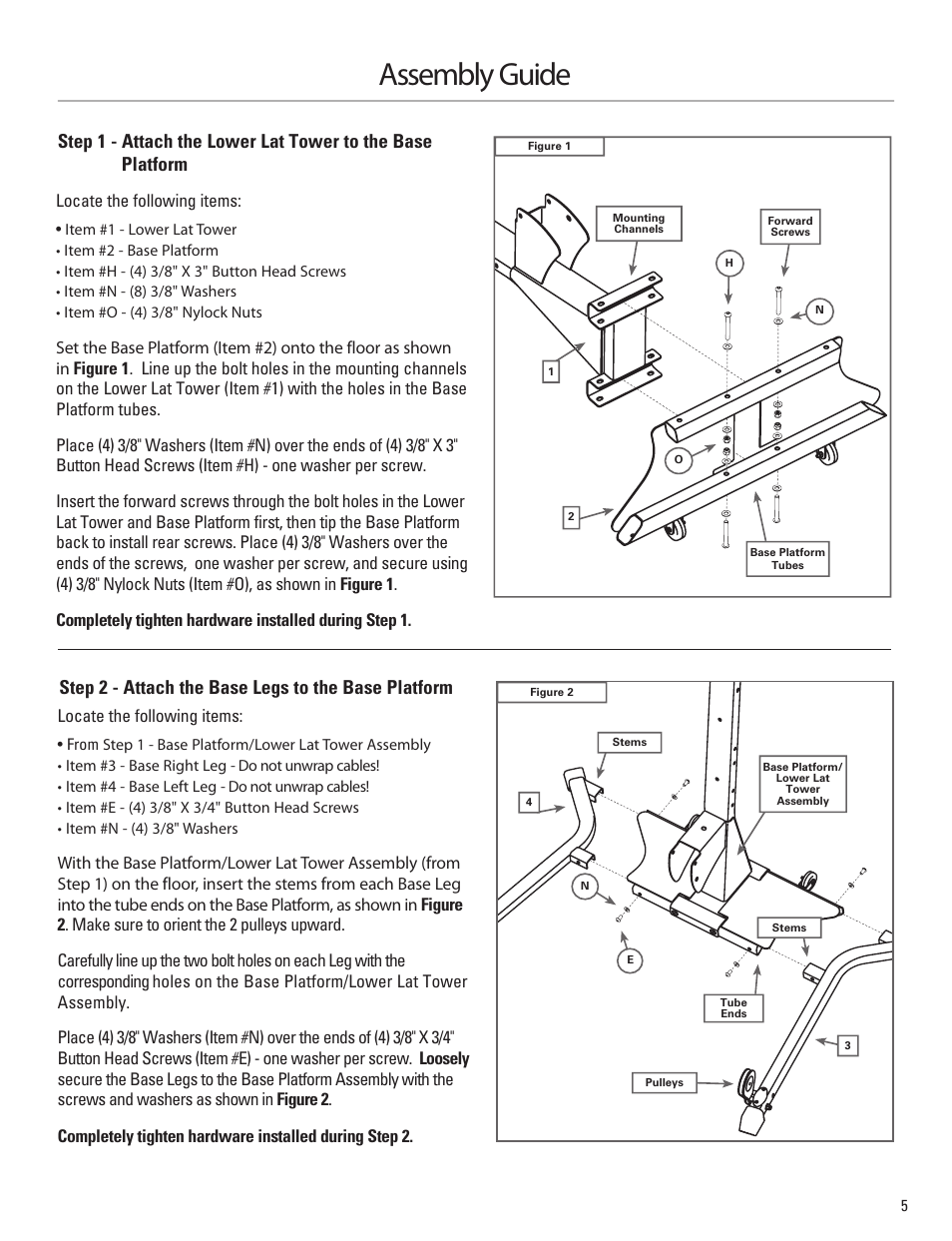 Assembly guide, Step 2 - attach the base legs to the base platform | Bowflex Sport Home Gym User Manual | Page 7 / 24