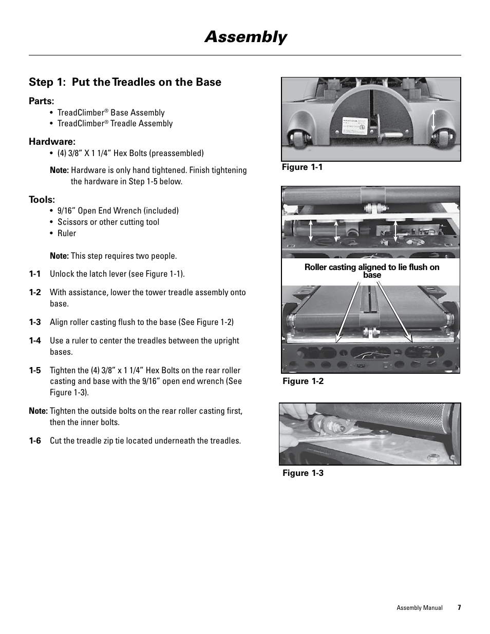 Assembly, Step 1: put the treadles on the base | Bowflex TreadClimber 3000 User Manual | Page 11 / 28