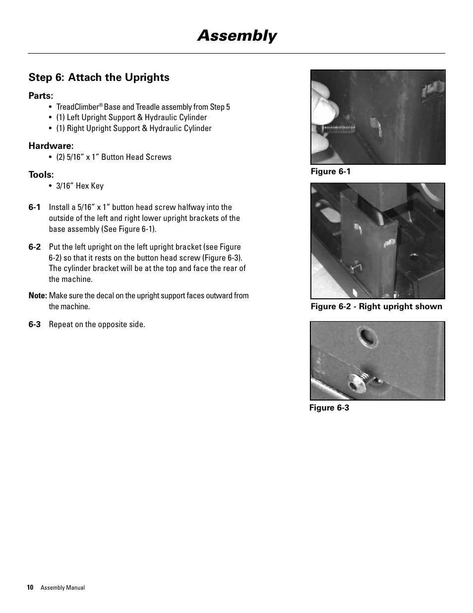 Assembly, Step 6: attach the uprights | Bowflex TreadClimber 3000 User Manual | Page 14 / 28