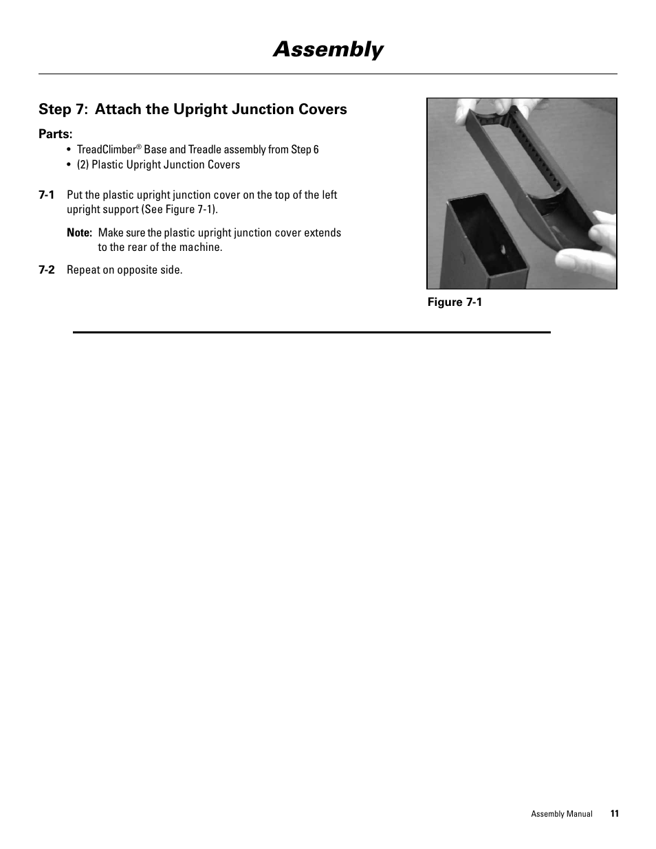Assembly, Step 7: attach the upright junction covers | Bowflex TreadClimber 3000 User Manual | Page 15 / 28