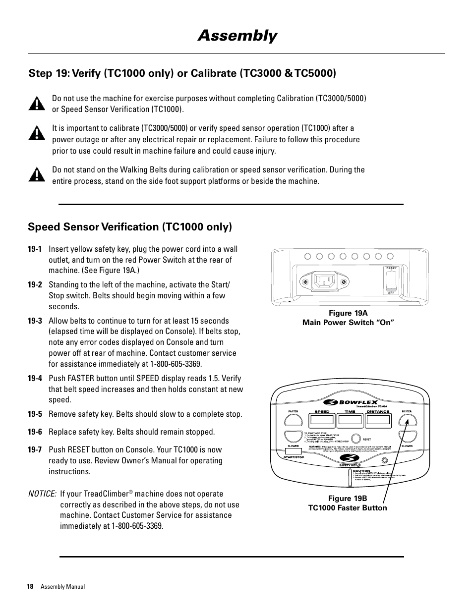 Assembly, Speed sensor verification (tc1000 only) | Bowflex TreadClimber 3000 User Manual | Page 22 / 28