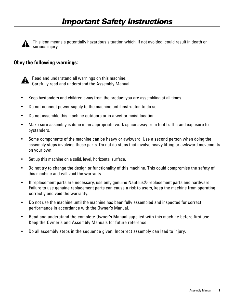 Important safety instructions | Bowflex TreadClimber 3000 User Manual | Page 5 / 28