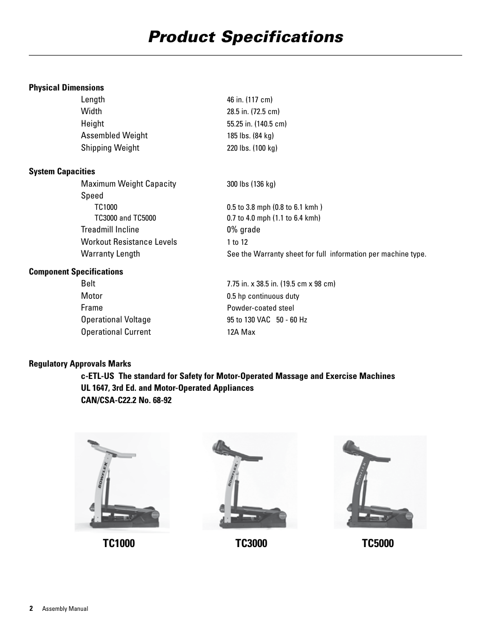 Product specifications | Bowflex TreadClimber 3000 User Manual | Page 6 / 28