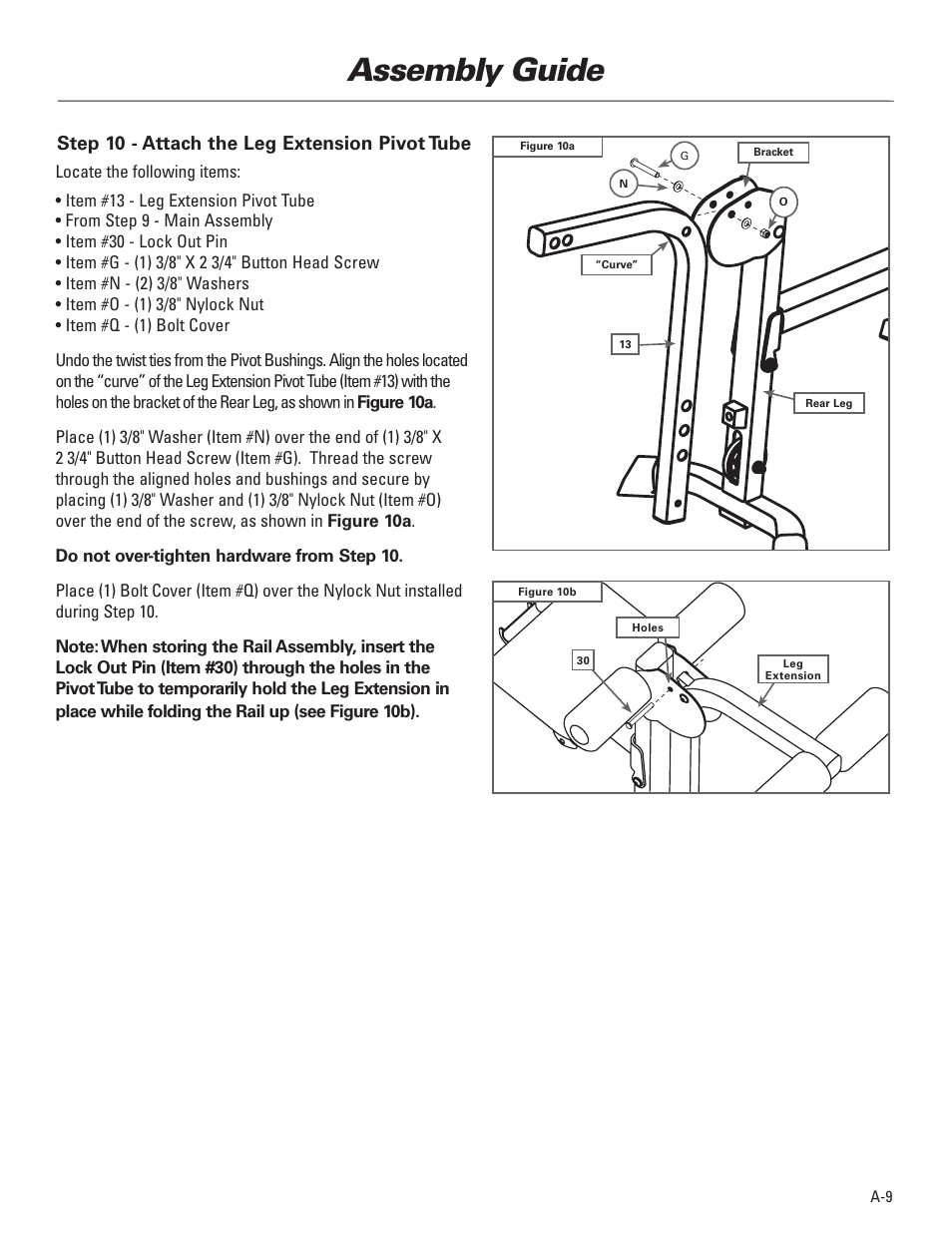 Assembly guide, Step 10 - attach the leg extension pivot tube | Bowflex Elite™ Plus home gym User Manual | Page 11 / 94